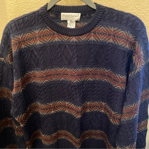 Vintage TRICOTS ST. RAPHAEL Pure New Wool Striped Patterned Sweater Size Large - Picture 2 of 8